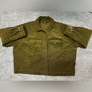Madewell Quilted Corduroy Shirt Jacket Olive Green Embroidered Overshirt XXL
